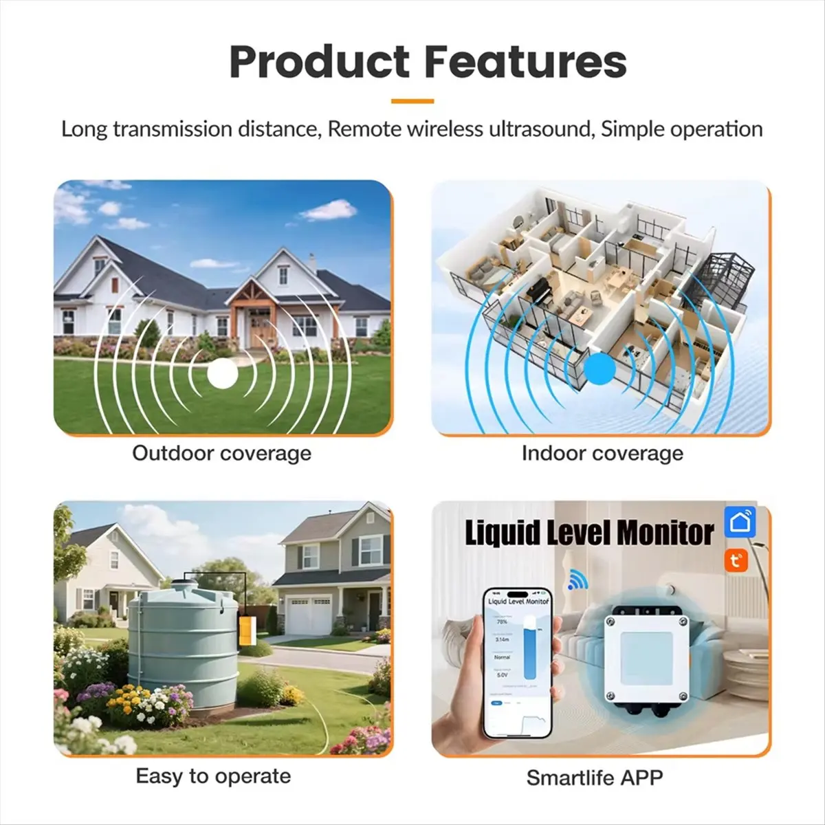 ME202R Tuya High Accuracy Ultrasonic Sensor Intelligent Water Tank Level Sensor Meter 10M Tank Level Monitor US Plug