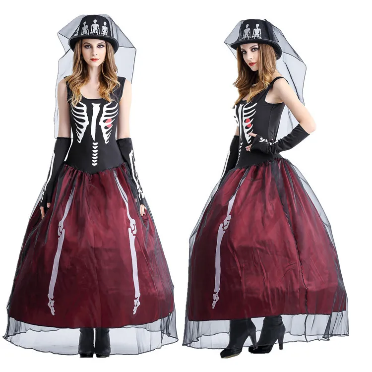 

Halloween Costume Skeleton Head White Mummy Bride Zombie Outfit Stage Performance Nightclub DS Bar Performance Costume
