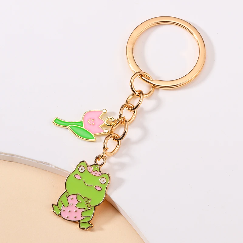 Delicate Enamel Cartoon Frog Charms Keychain Kawaii Animal Keyholder Men Women Bag Wallet Car Key Pendant Keyring Jewelry Gifts