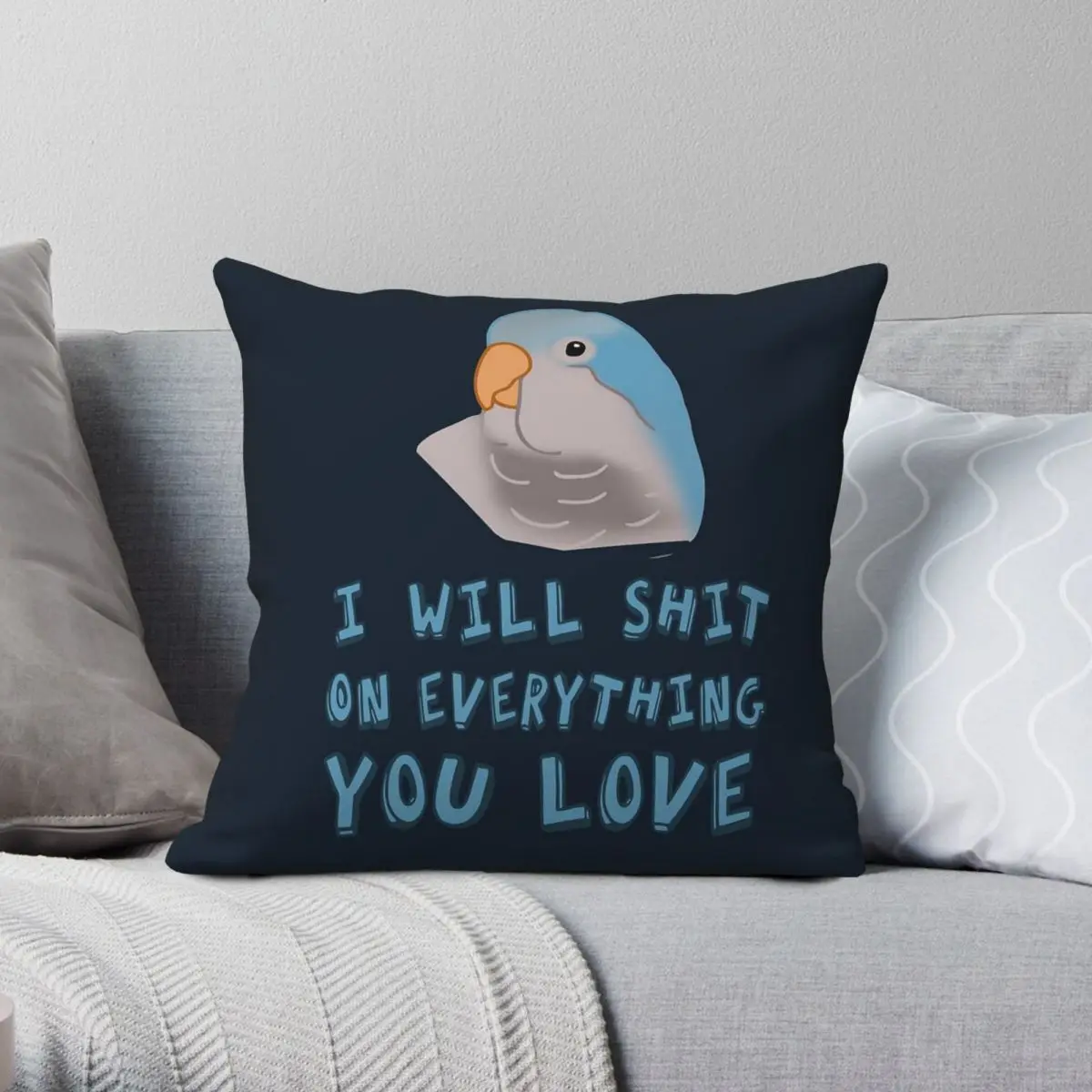 Shit On Everything Blue Monk Parakeet Square Pillowcase Polyester Linen Velvet Pattern Throw Pillow Sofa Seater Cushion Cover