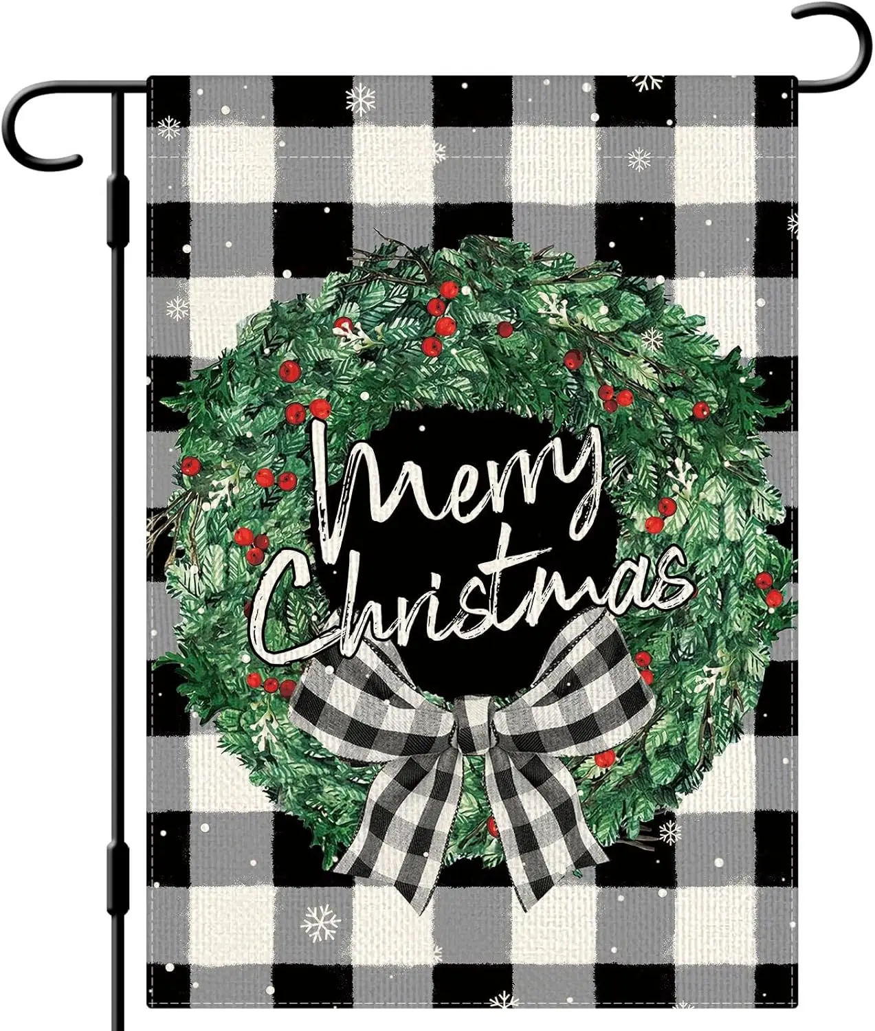 DLZDN Merry Christmas Garden Flag Christmas Wreath Garden Flag 12×18 Inch Double Sided Buffalo Check Plaid Rustic Farmhouse Yard