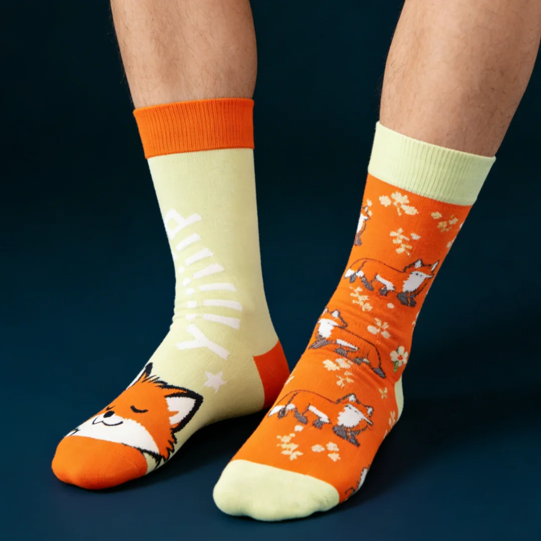 1 Pair of Stylish and Comfortable Mid-Calf Socks,Cheerful Fox Pattern，Suitable for All Seasons