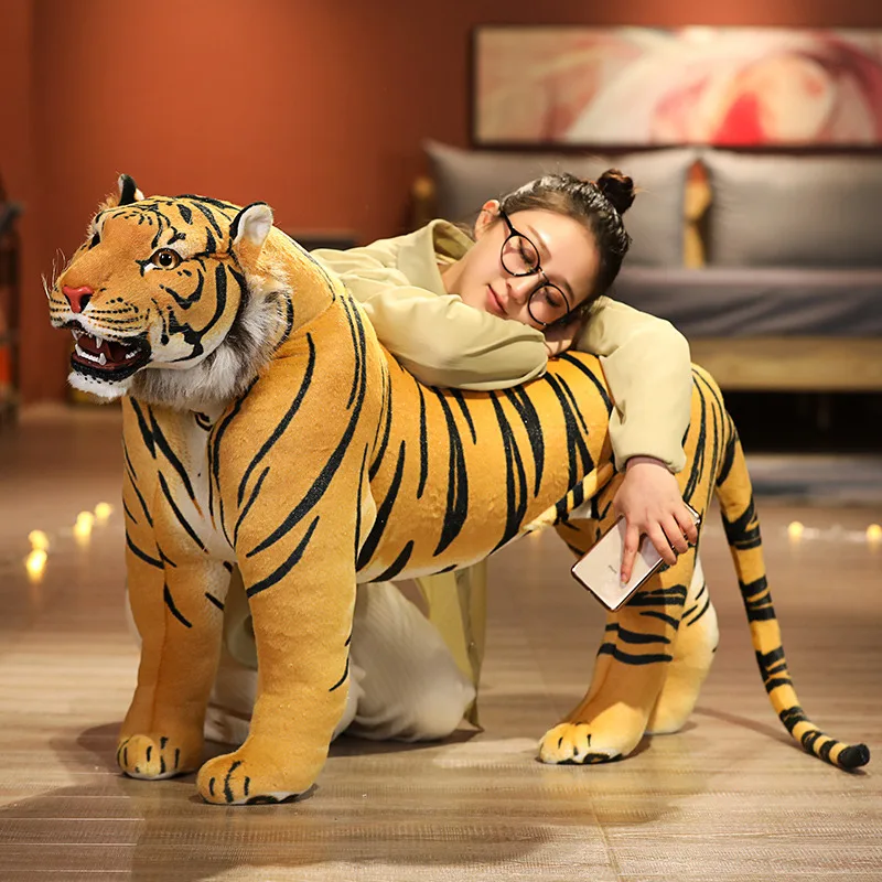 Oversized Giant Simulation Tiger Plush Ride On Toy Soft Stuffed Animal Mount for Kids Adults Home Decor Birthday Christmas Gift