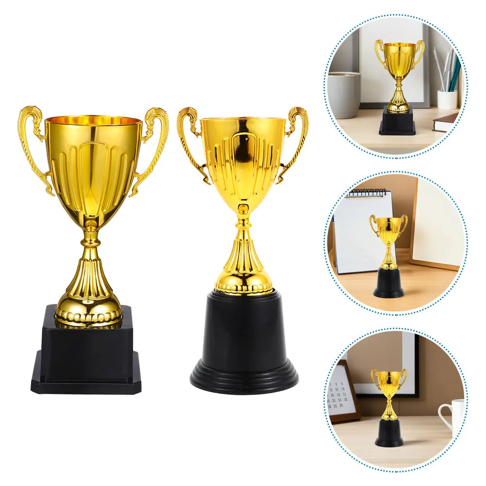 

2Pcs Mini Gold Trophy Plastic Stable Base Small Award for Sports Competition School Event Classroom Award Trophy