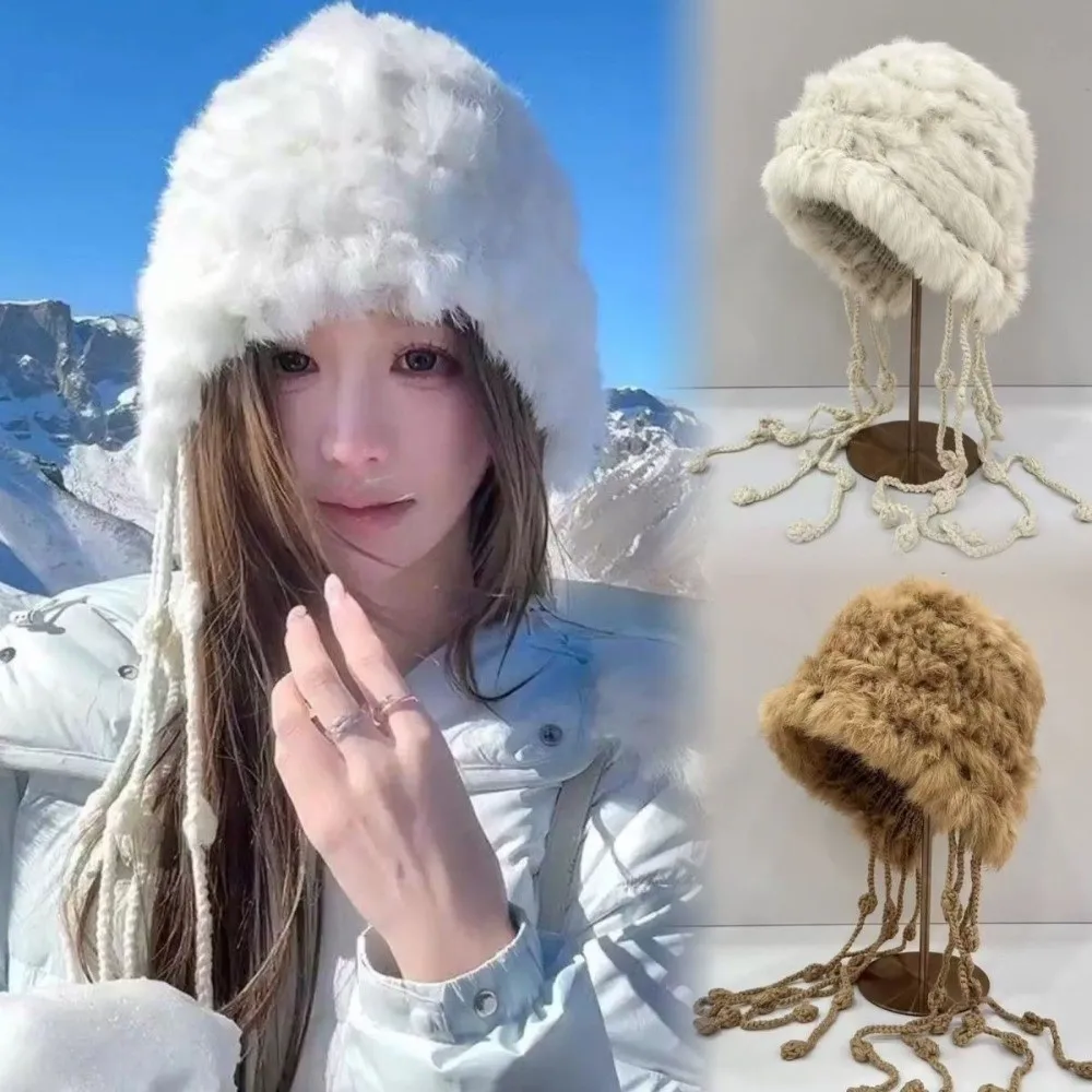 Trendy Versatile Wool Hat Windproof Warm Tassel Hat Thickened Ear Protection Hat Winter Outdoor Activities