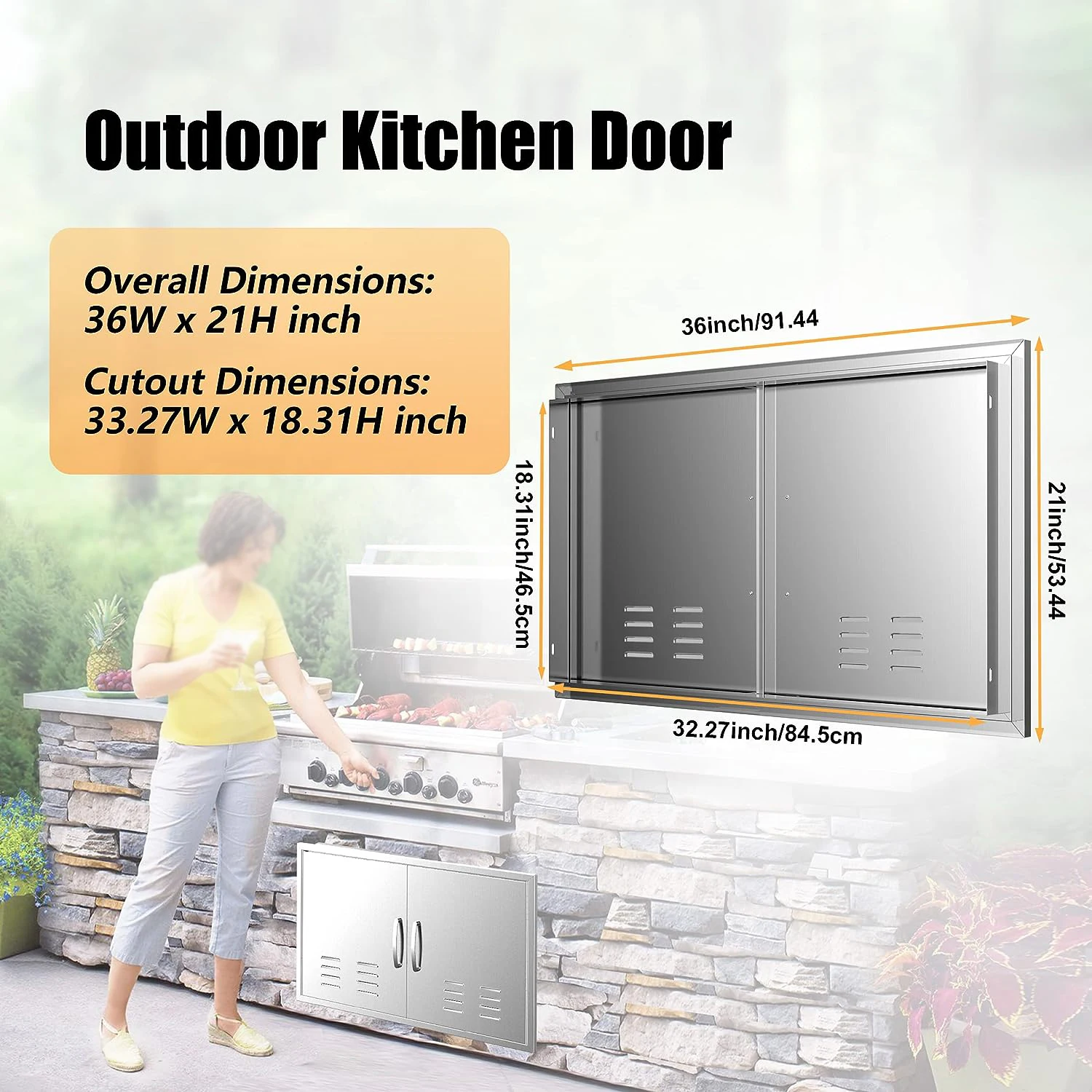 36W×21H Stainless Steel Ventilated Double Door, Rustproof Magnetic Closure, Premium Metal Handle, Waterproof & Stain Resistant