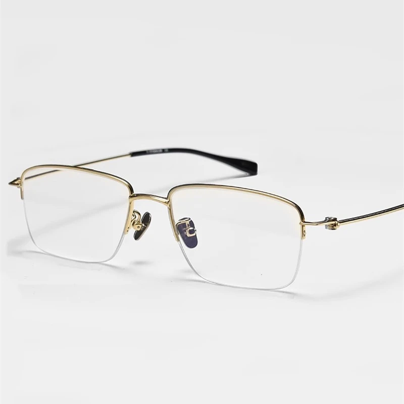 Top Quality Business Semi Rimless Glasses Frame Men Titanium Rectangle Eyeglasses Women Ultralight Half Frameless Unisex Eyewear