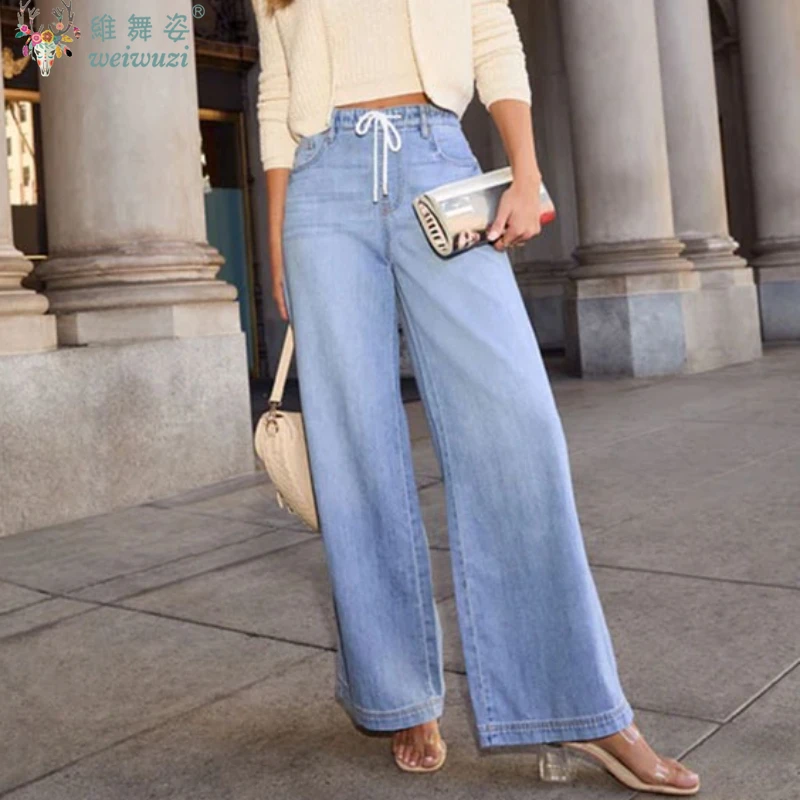

Fashion Jeans for Women Drawstring Lace Up High Waist Pant Autumn/Winter Wide Leg Loose Denim Trousers Y2k Causal Ladies Wear