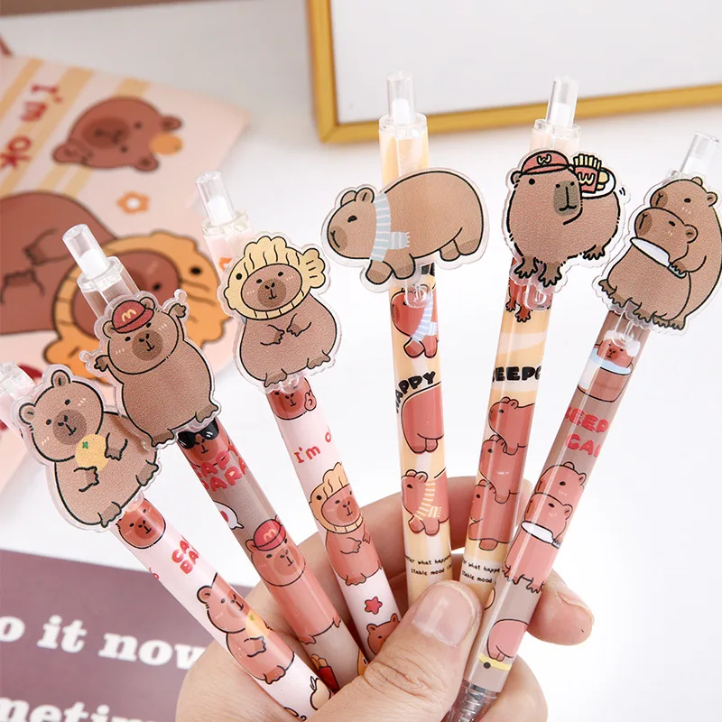 2pcs Cute Capybara Gel penne inchiostro nero scrittura liscia cancelleria estetica Kawaii Stuff accessori per ufficio torna a scuola