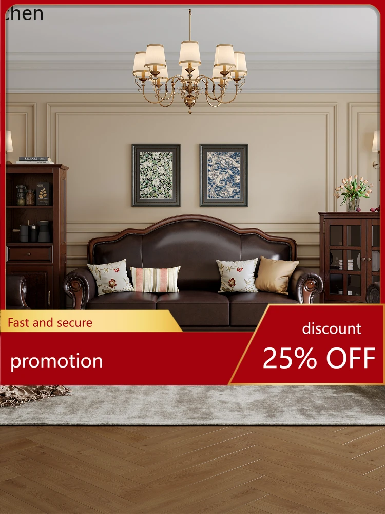 

ZML Solid Wood Classic Three-Seater Retro Sofa Home Villa Sofa Leather Sofa