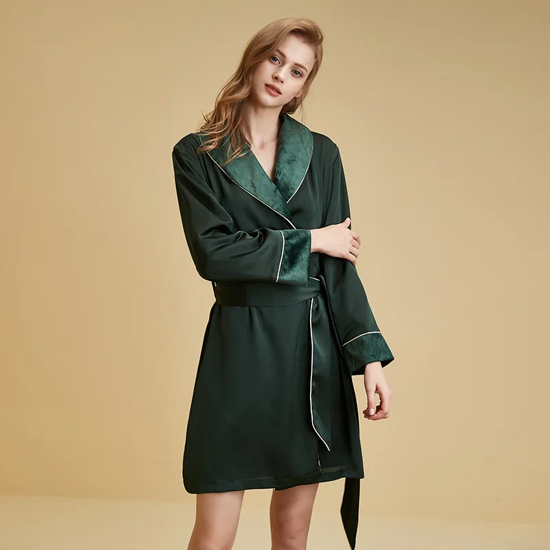 

Solid Color Robe Women Nightgown Sleep Dress Golden Velvet Lapel Home Dress Thickening Long Sleeves Kimono Cardigan Bathrobe