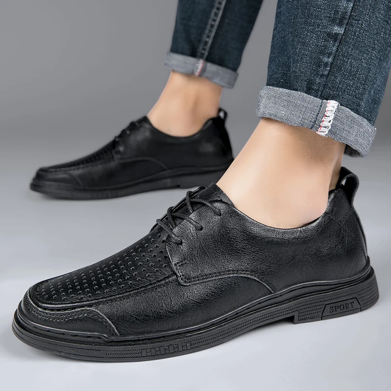 High Quality Summer Perforated Leather Shoes Breathable Genuine Leather Business Casual Shoes Comfortable Business Oxford Shoes