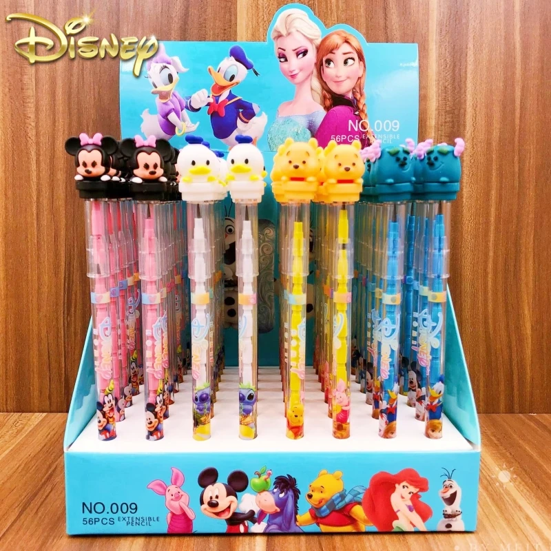 56pcs Disney Cartoon Pencil Frozen Minnie Pencil Bullet No Cutting Pencil Writing Painting School Supplies Stationery Gift