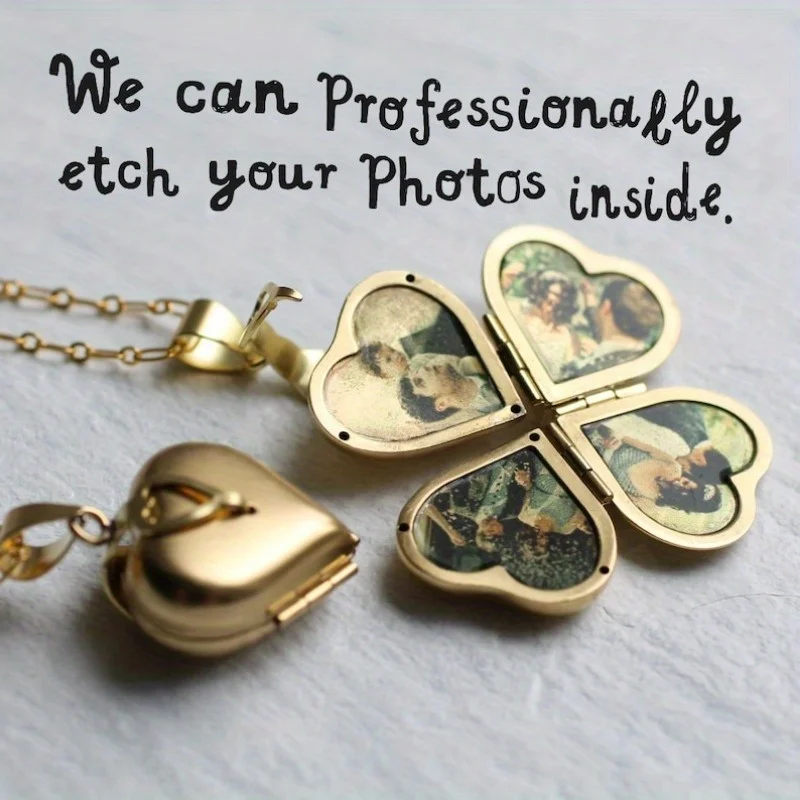 Folding Locket with Pictures, Memorial Necklace, Customized Engraved Necklace, Heart Locket, Personalised Gift, F&F