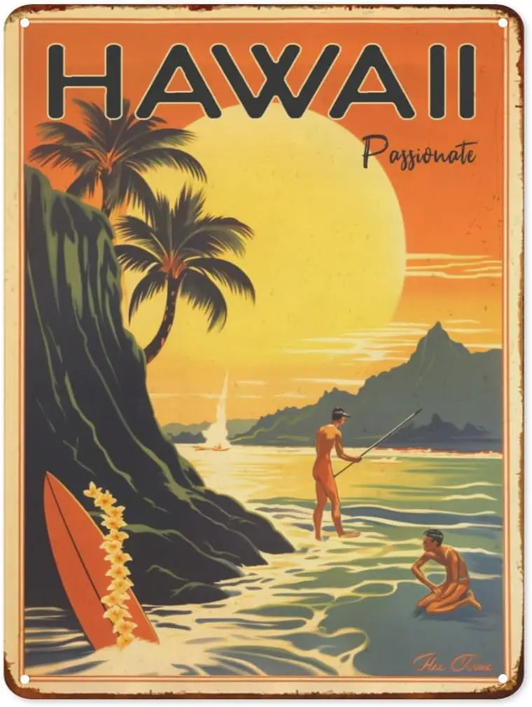 Passionate Hawaii Tin Sign Vintage Metal Tin Sign Tropical Scenery Poster Gifts Signs Decor for Cafe Home Bedroom Club Bar Offic