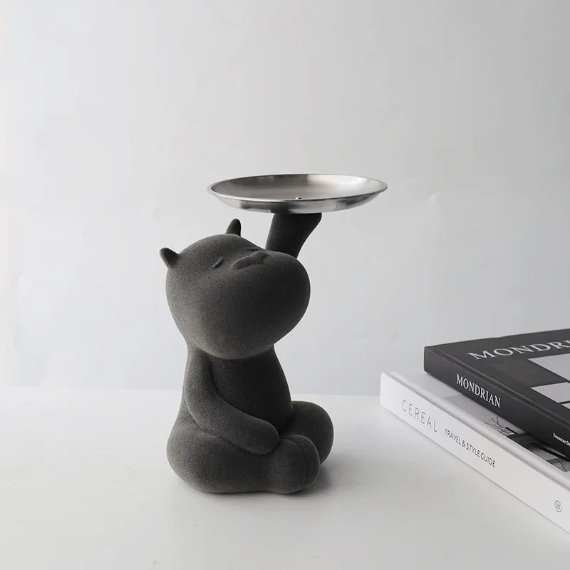 Light luxury home living room desktop decoration, Nordic entrance love hippo cartoon ornament with key storage