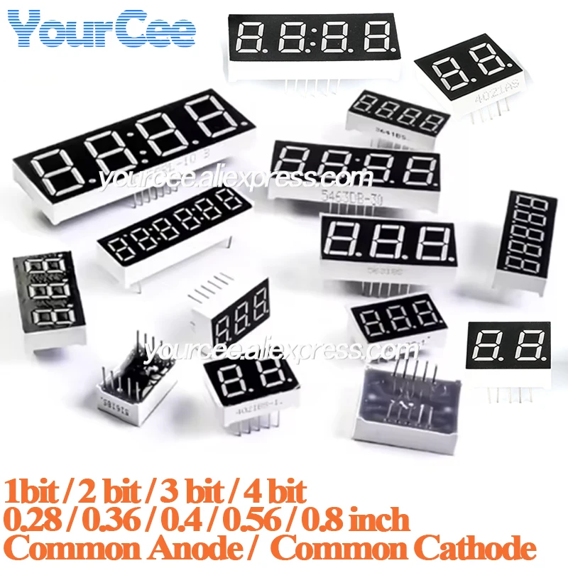 2pcs/1pc LED Digital Tube Display 0.28 Inch 0.36 Inch 0.4 Inch 0.56 Inch 0.8 Inch 1/2/3/4Bit 7 Segment Common Cathode  Anode