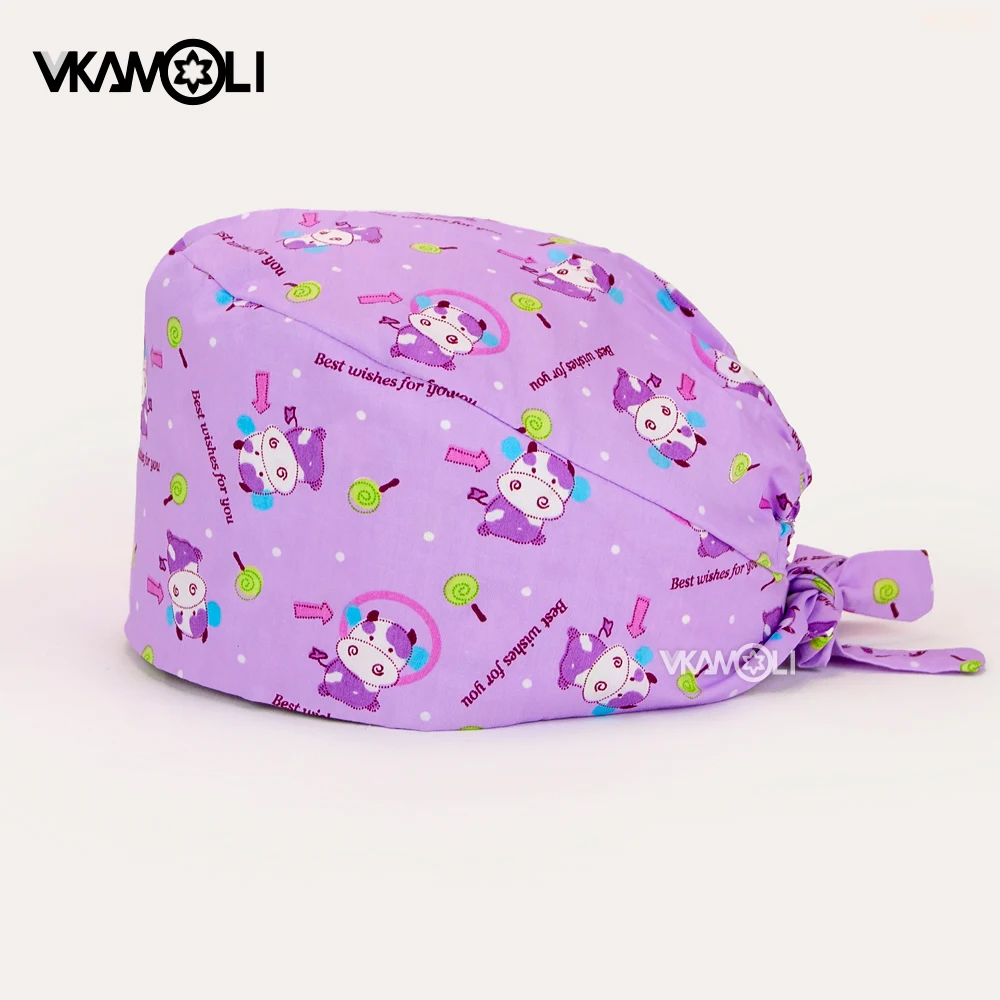 

wholesale Purple Cow Pattern Printed Care Hat scrub hat surgical cap vet nurses scrubs caps for women medicos accessories