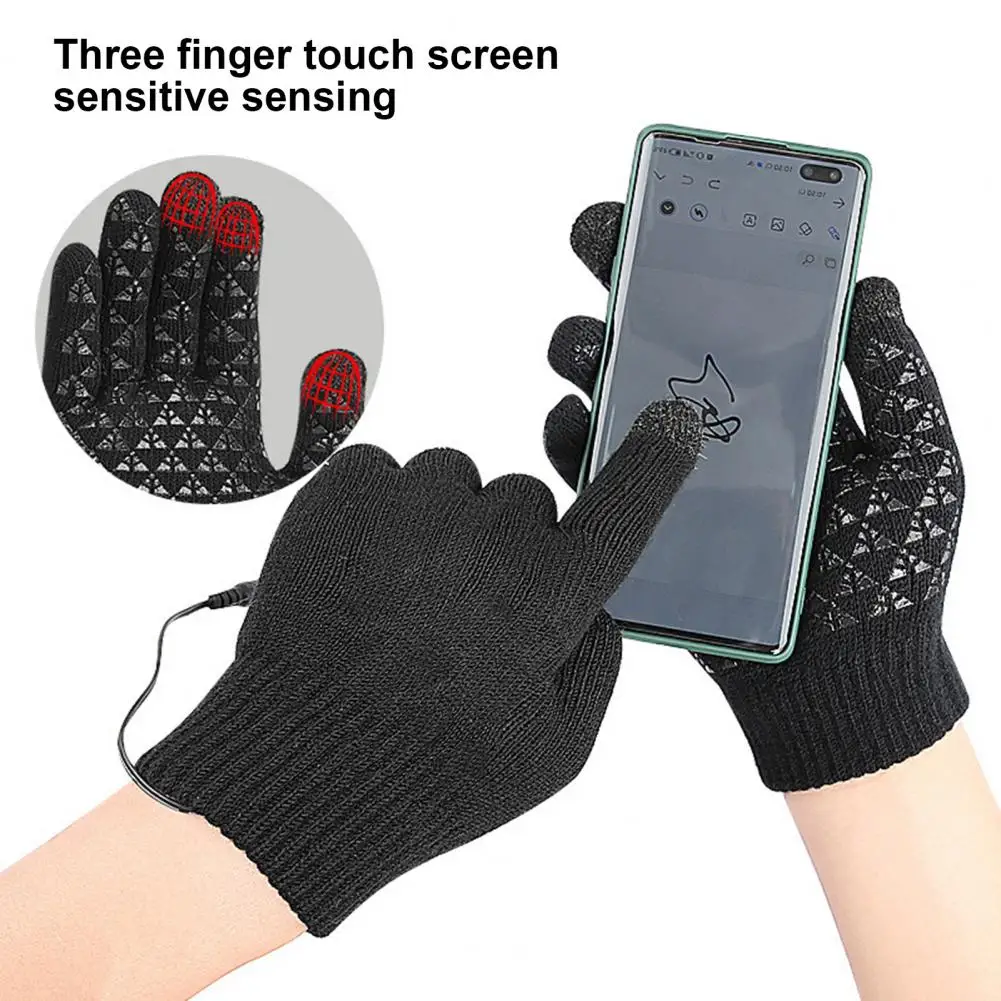 USB Heated Gloves Winter Hand Mitten Warmer Washable Touchscreen Knitting Laptop Gloves Electric Heating Gloves for Students