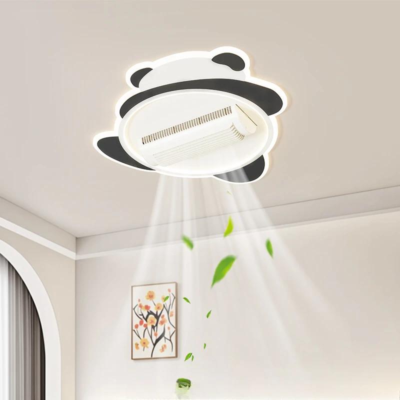 Children's Room Cute Carton Panda Bladeless Fan Lamp Bedroom Restaurant Ceiling Home Integrated Electric  