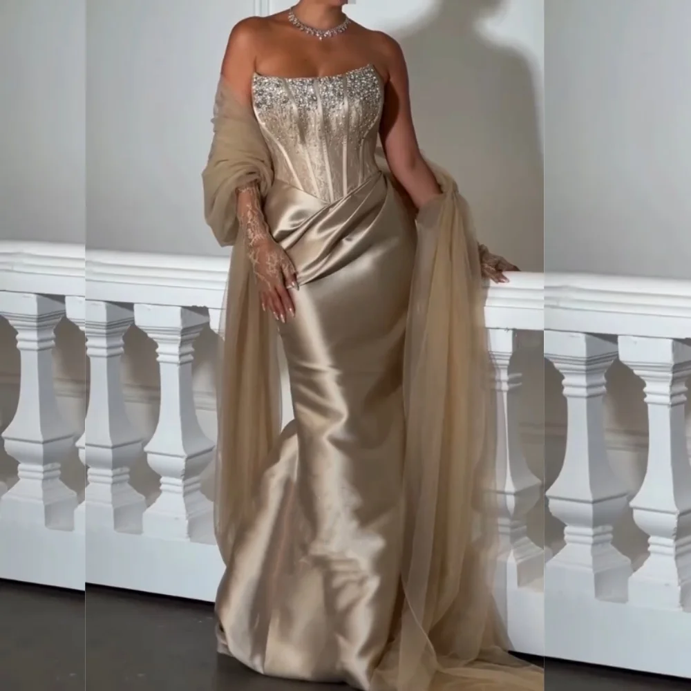 

Customized Charmeuse Rhinestone Strapless Long Dresses Bespoke Occasion Women's Luxury Evening Elegant Party Glitter Formal