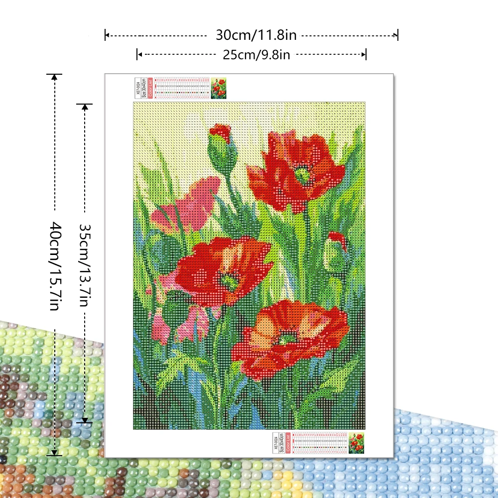 Diy Diamond Painting Flower Full Round Drill Embroidery Poppy Handicrafts Wall Art 30x40cm