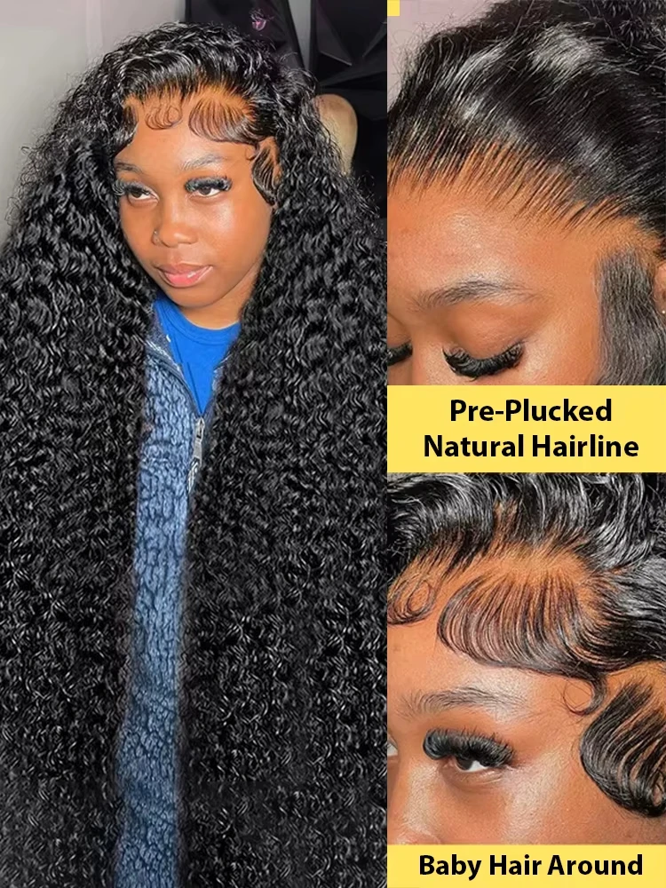 Cabello humano Onda profunda 200 Densidad 13x6 Frontal de encaje rizado 13x4 Onda de agua 30 40 pulgadas Peluca Pre desplumada HD Pelucas frontales de encaje sin pegamento