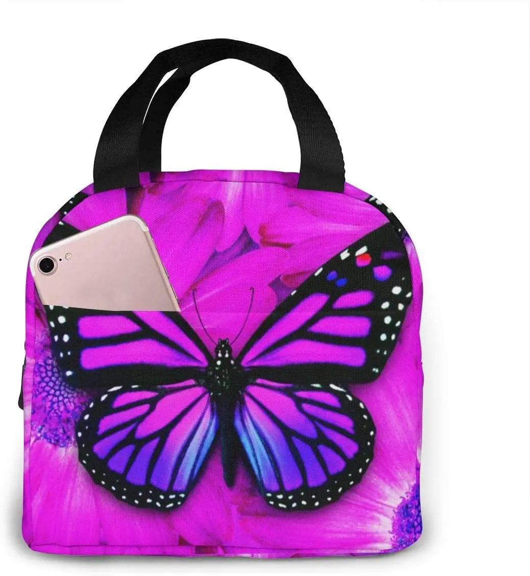 Purple Butterfly Insulated Lunch Bag Leakproof Cooler Lunch Box for Women Reusable Thermal Tote Bag for Work School Picnic Beach