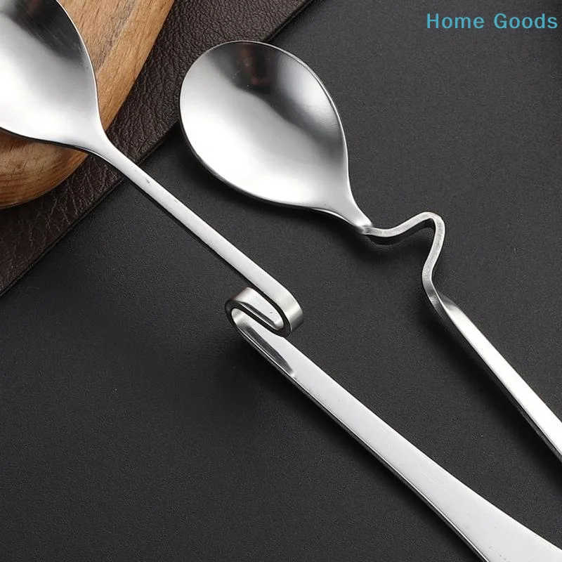 Stainless Steel Hangable S-Shaped Spoon Ergonomic Curved Handle Easy Clean for Ice Cream Dessert Camping Outdoor Dining Use