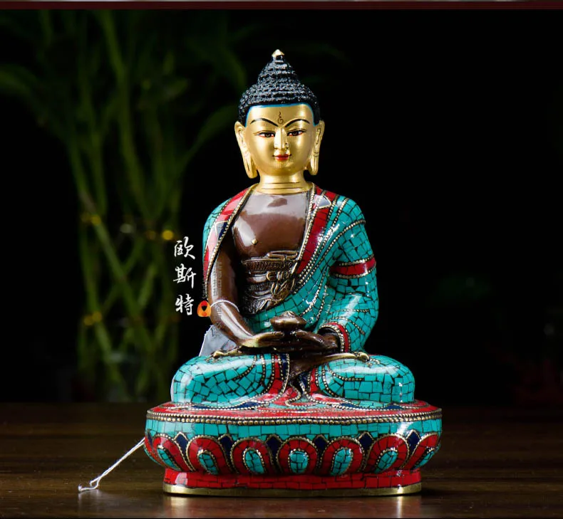 3P Good Buddha -20CM -HOME family efficacious Talisman Buddhism Tibet turquoise brass Sakyamuni  Amitabha the Medicine Buddha