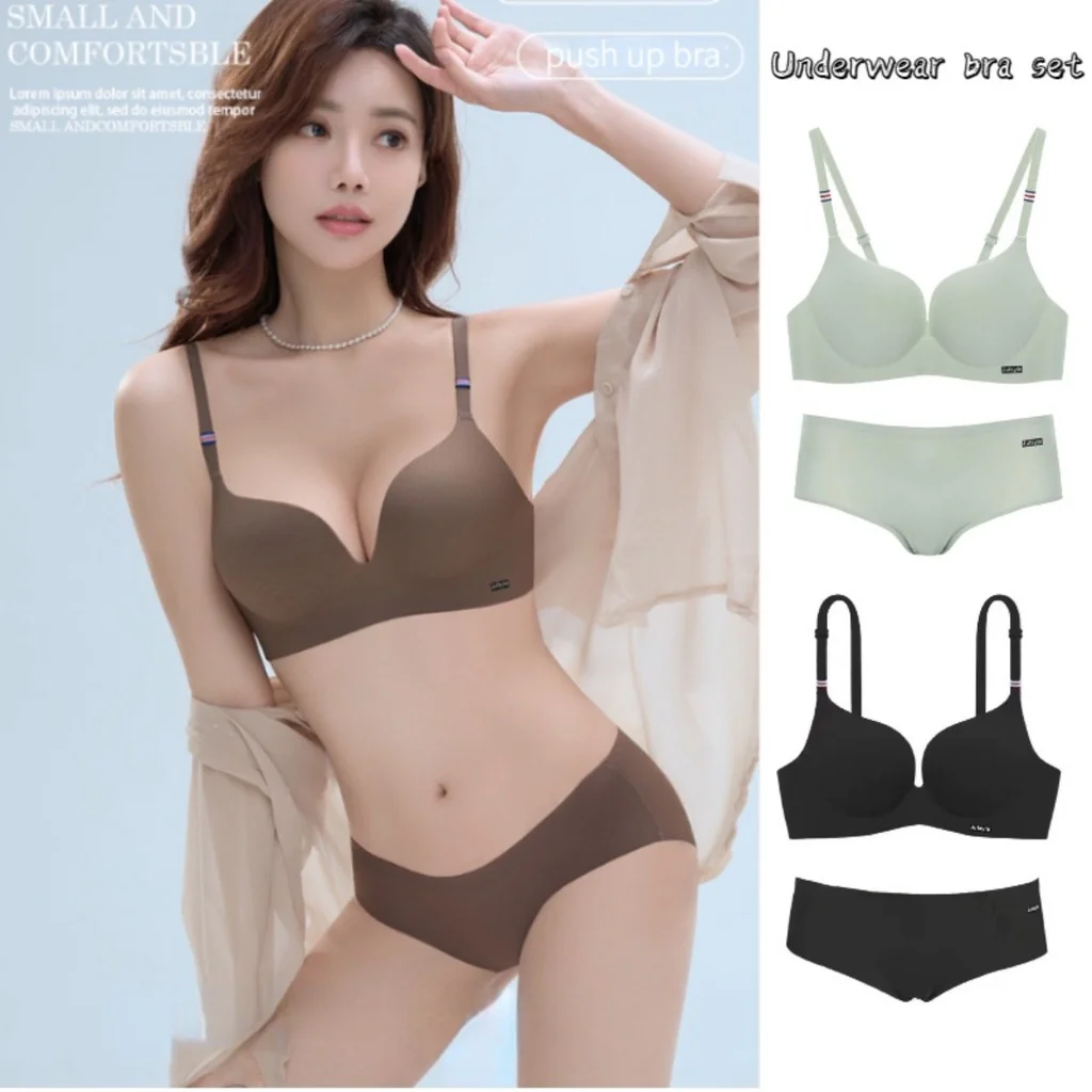 No Wire Push Up Bra Women Seamless Bra Set Soft Breathable Solid Color Ladies Bra Suitable for Small Bust