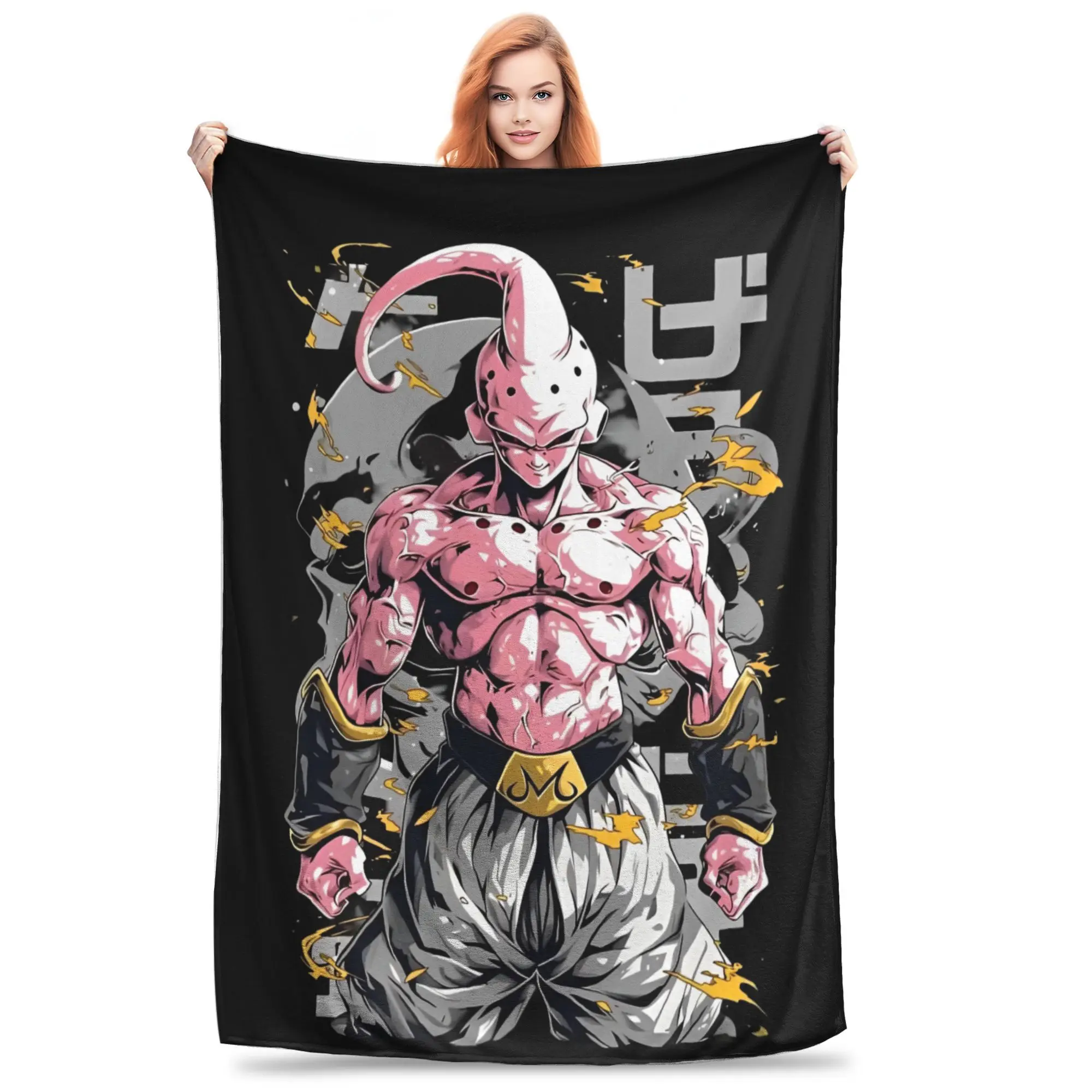 

Dragon Ball Z Majin Buu Plush Blankets Vegeta Funny Throw Blankets for Sofa Bedding Lounge 150*125cm Rug Piece,