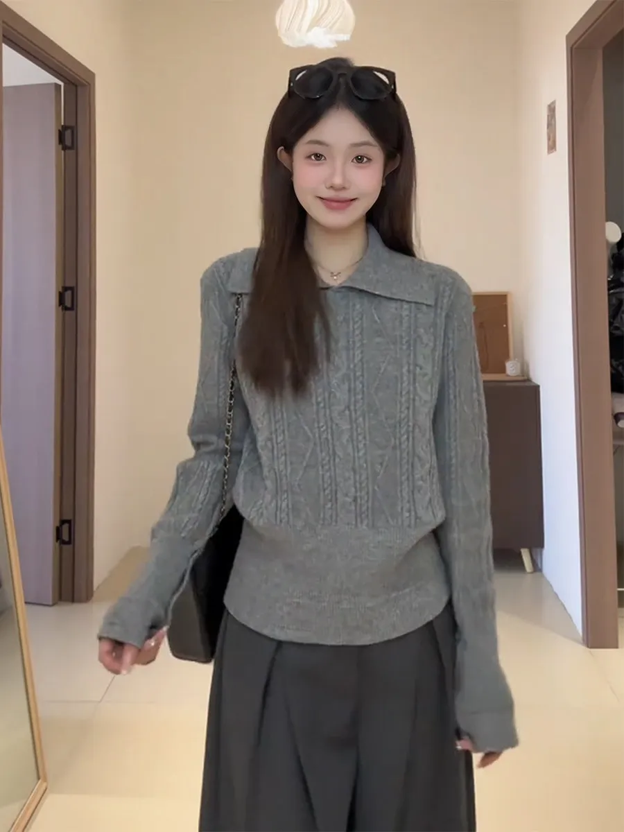 

ay Korean Sle Ne Knitted Sweater Women's Autumn Winter Warm Fce High Waist Slim Fit Base Layer Turn-down Collar...