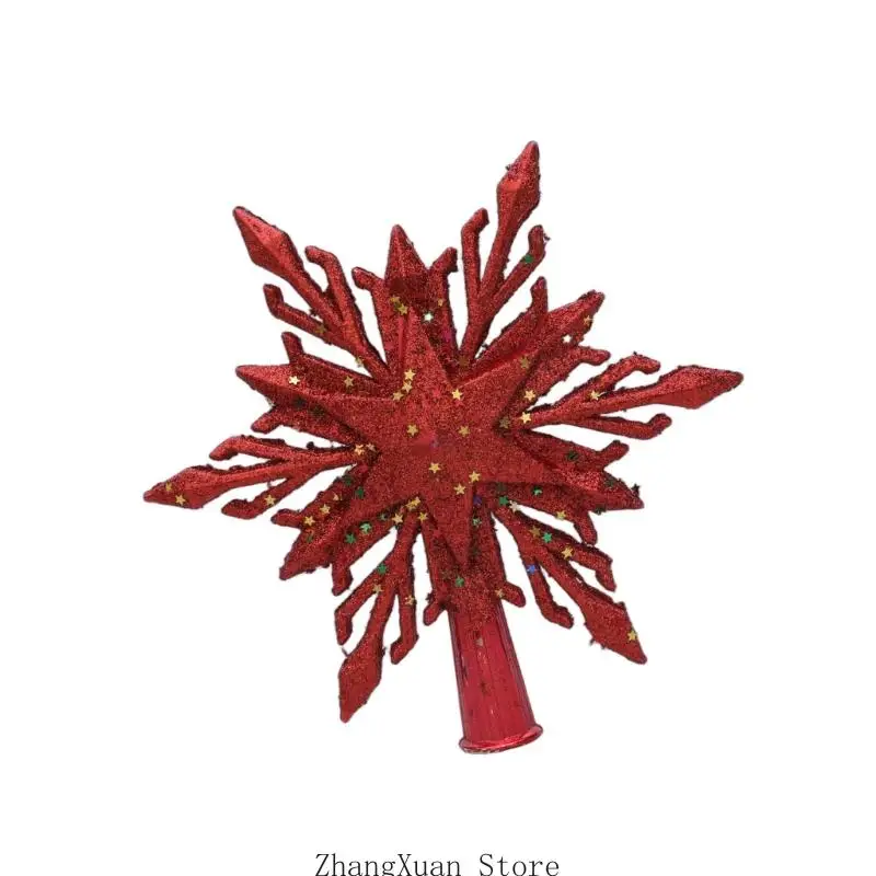 Hochwertige glitzernde Schneeflocken-Weihnachtsbaumspitzen mit einfacher Installation, festlicher Baumschmuck, 3 x – Detail 3