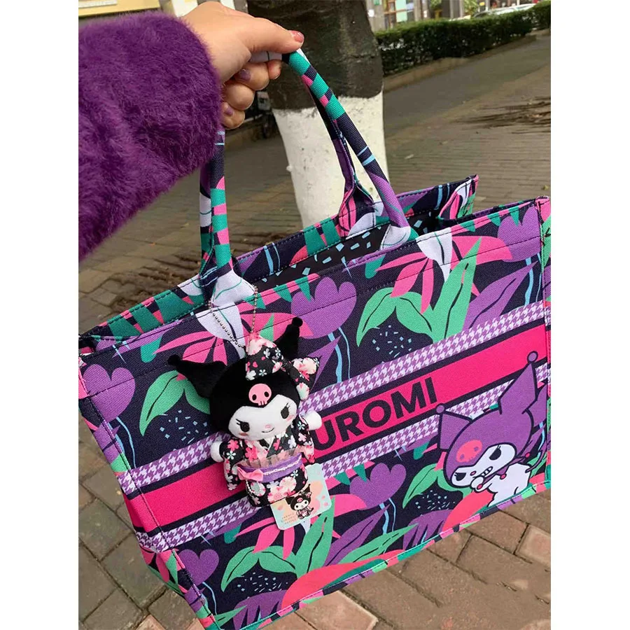 Sanrio Hello Kitty Tote Bag For Women Cartoon Kuromi Canvas Handbag My Melody Large Capacity Shopping Bag Commuting Hand Bag