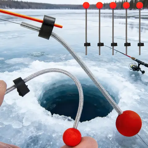 ชุดตัวบ่งชี้การตกปลาน้ำแข็งฤดูหนาวขนาดเล็ก 5 ชิ้น - สปริงสีแดงแบบพกพาสำหรับการตกปลาน้ำเย็น, คันเบ็ด