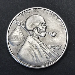 US 1941 Pipe Skeleton Wanderer Replica Commemorative Coin Retro Style Home Decoration Essential Christmas Gift for Collectors