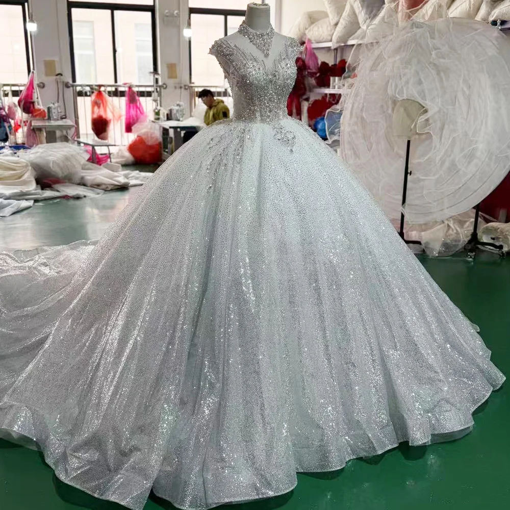 Robe De Mariee Wedding Ball Gown Dress Cap Sleeve Sweetheart Lace Up Back Customized Wedding Dress