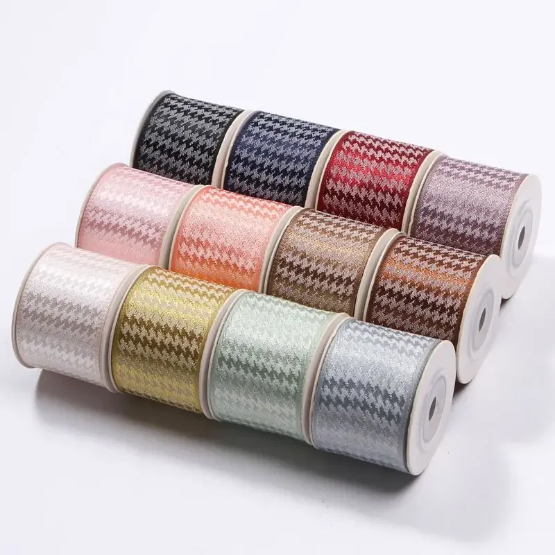 Houndstooth Cotton Lattice Grosgrain Ribbons 7 10 16 25 40mm DIY Bow Accessories Shinny Satin Handmade Double Faced Tapes Crafts