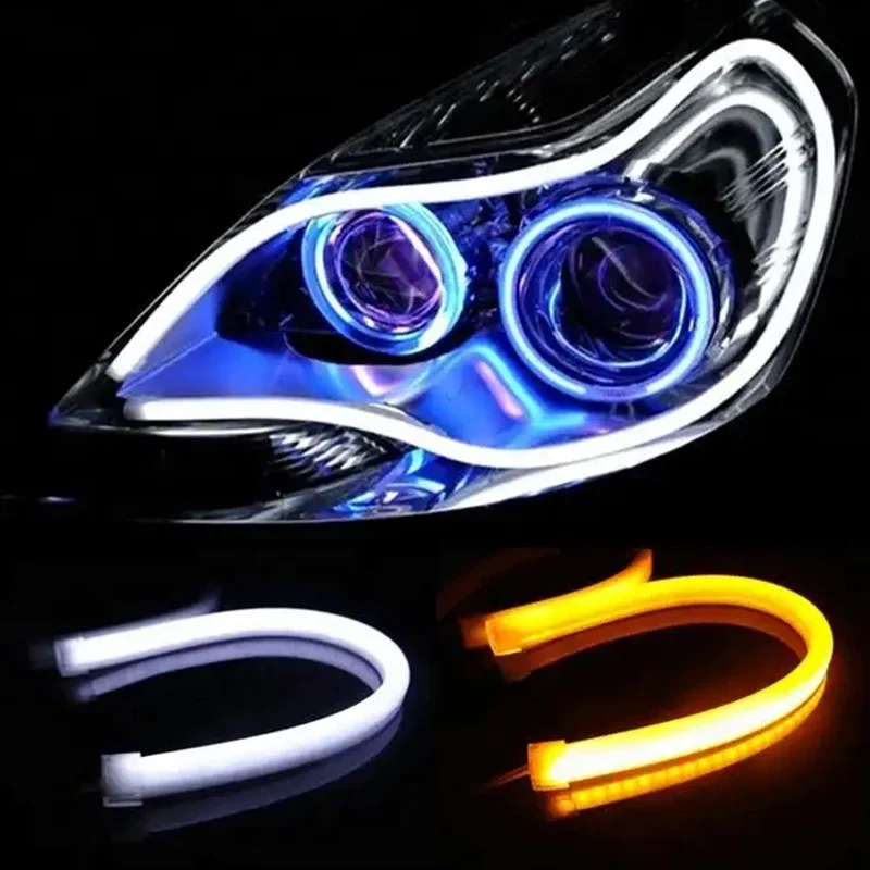 Ultra-thin Car LED Strip Headlight Car Daytime Running Light Flexible White Turn Signal Yellow Brake Flow Lights Guide Light