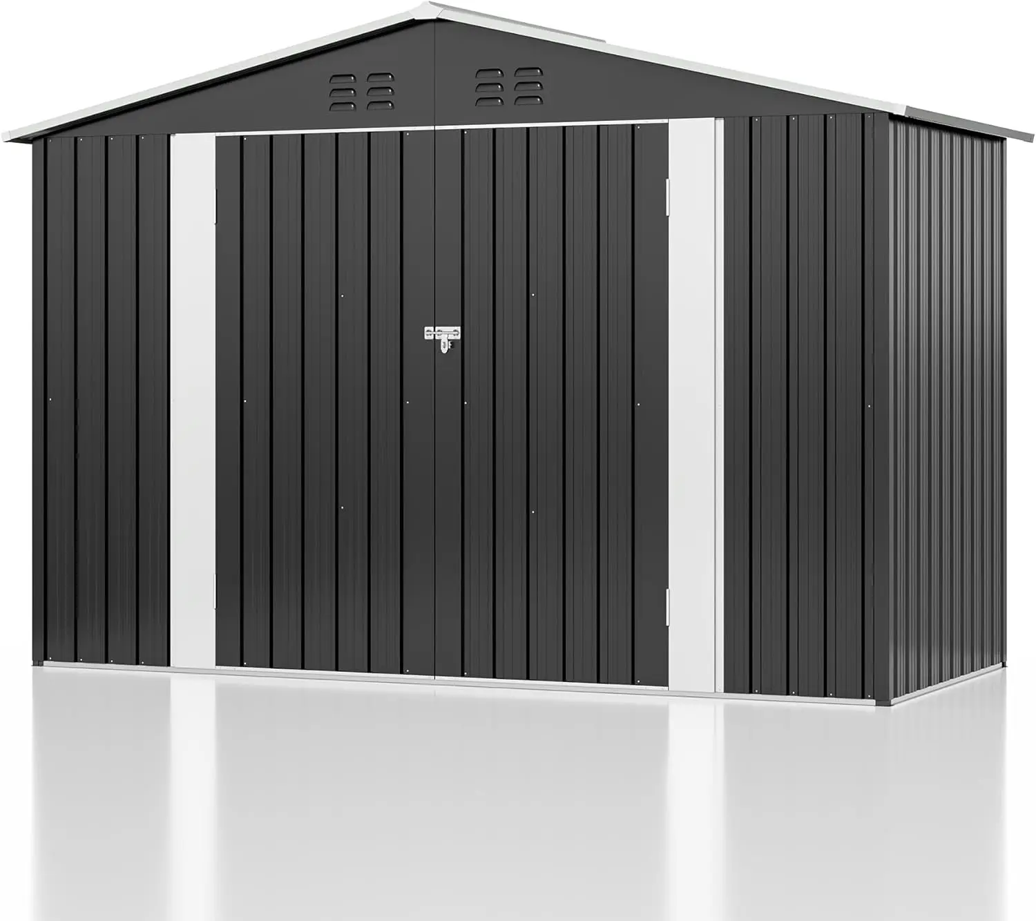 Garden Shed with Updated Frame Structure and Lockable Doors, Metal Tool Sheds for Backyard Garden Patio Lawn, Grey