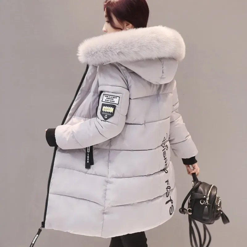 New winter cotton-padded women's coat, slim-fitting down cotton-padded coat, medium and long, large size, cold-proof.