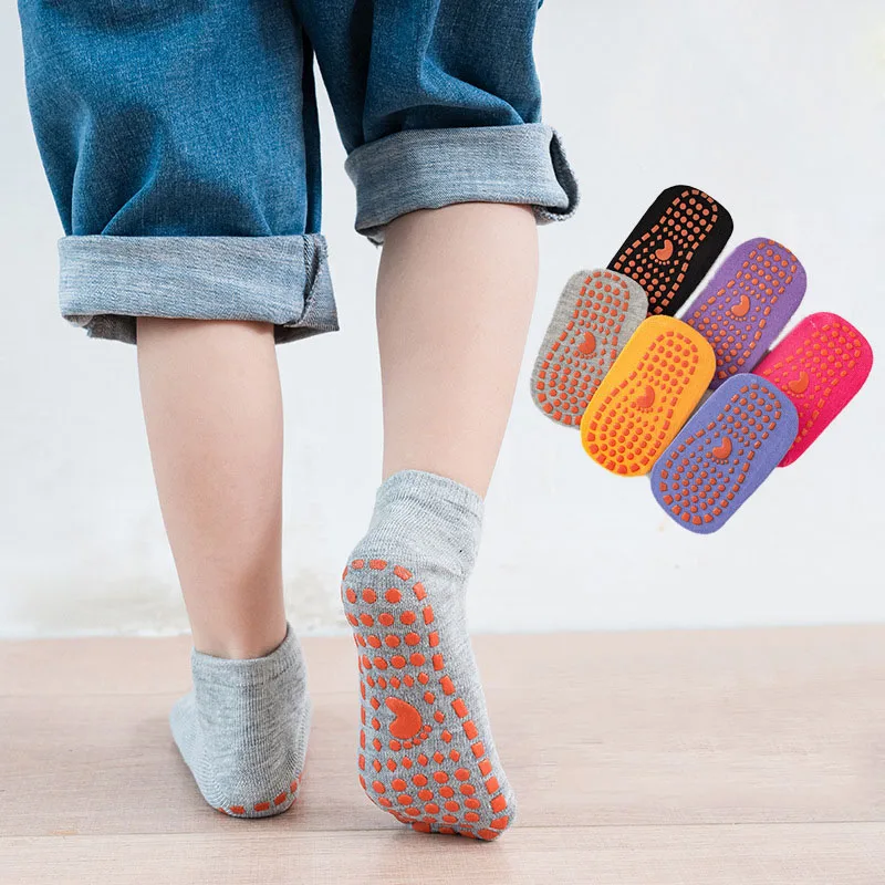 Anti-slip Kids Floor Socks Solid Color Children Ankle Sock 1-8Year Boys Girls Silicone Bottom Indoor Footwear Baby Cotton Socks