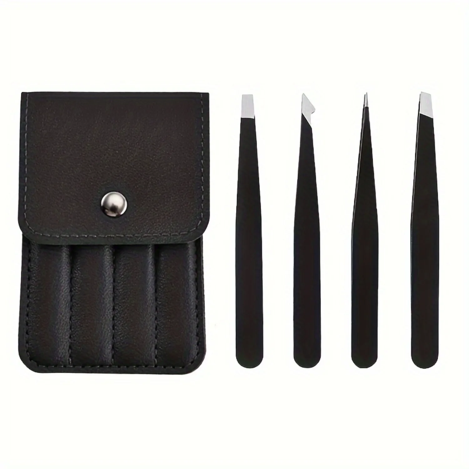 

4pcs Tweezers Set - Stainless Steel Tweezers For Eyebrows - Great Precision For Facial Hair, Splinter And Ingrown Hair Removal
