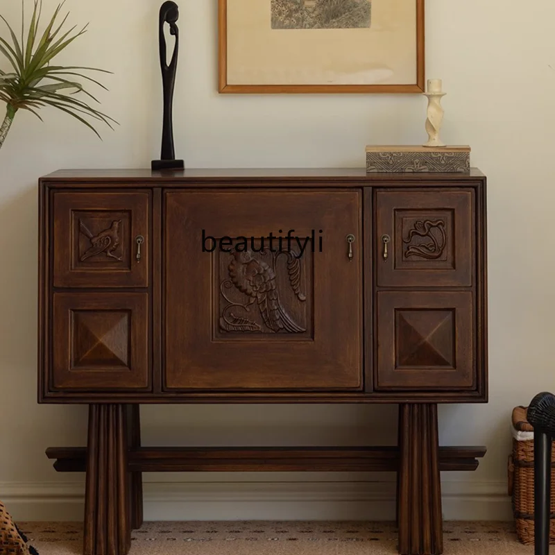 

Vintage Retro Sideboard Entryway Cabinet French Retro Art Carving Decorative Sideboard