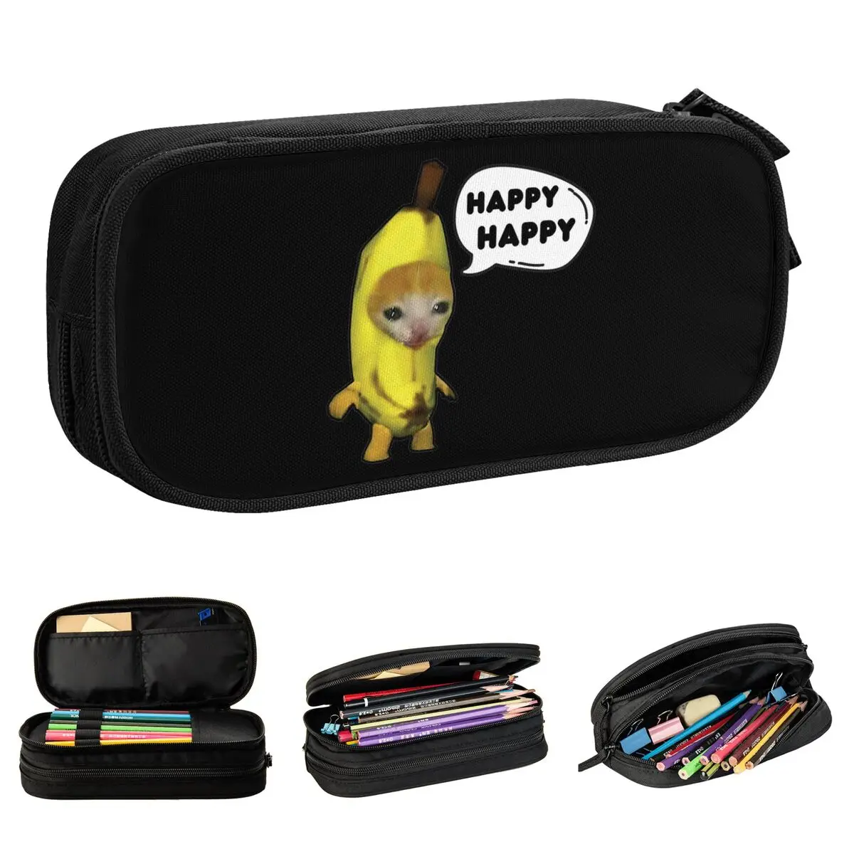 Cute Happy Banana Cat Meme Pencil Case Pencil Box Pen for Student Large Storage Pencil Bags Students School Gifts Stationery