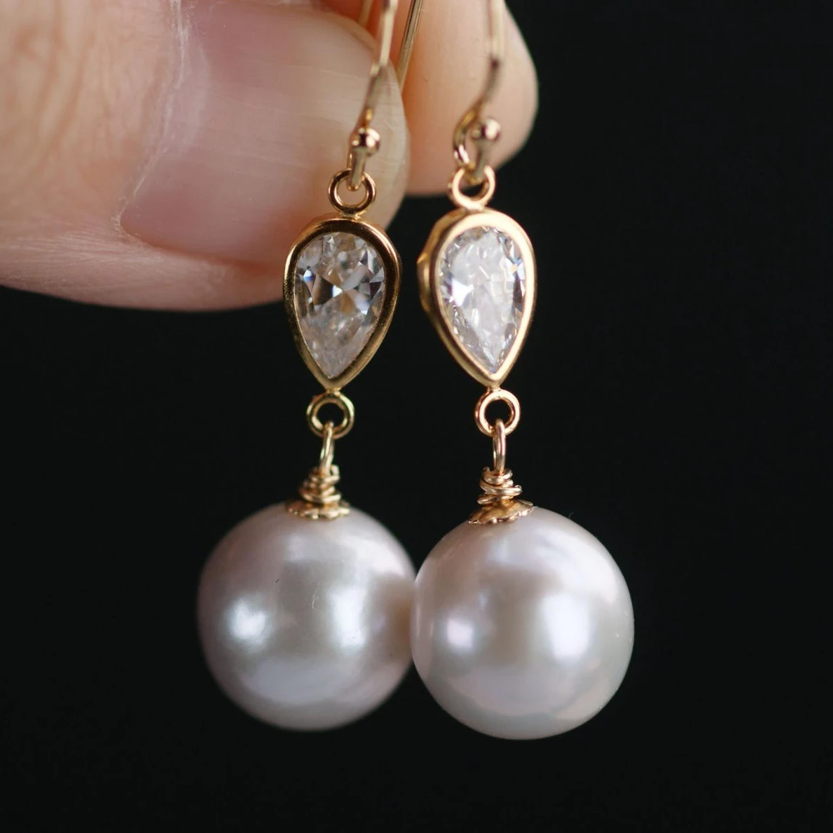 14K Gold Filled Pearl Drop Earrings Handmade CZ Earrings Dainty Tarnish Resistant Jewelry Gift for Women