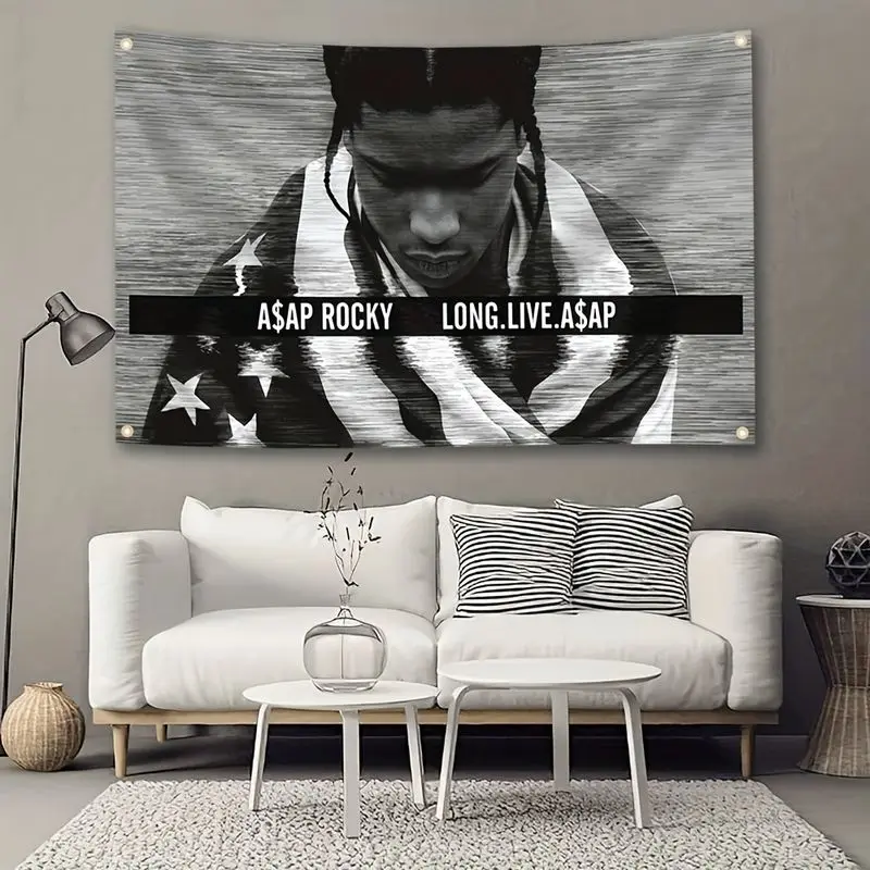 VIKAMA Black and White Retro Rap Singer Tapestry Background Hanging Cloth Trendy Cool Wall Decoration Room Decoration