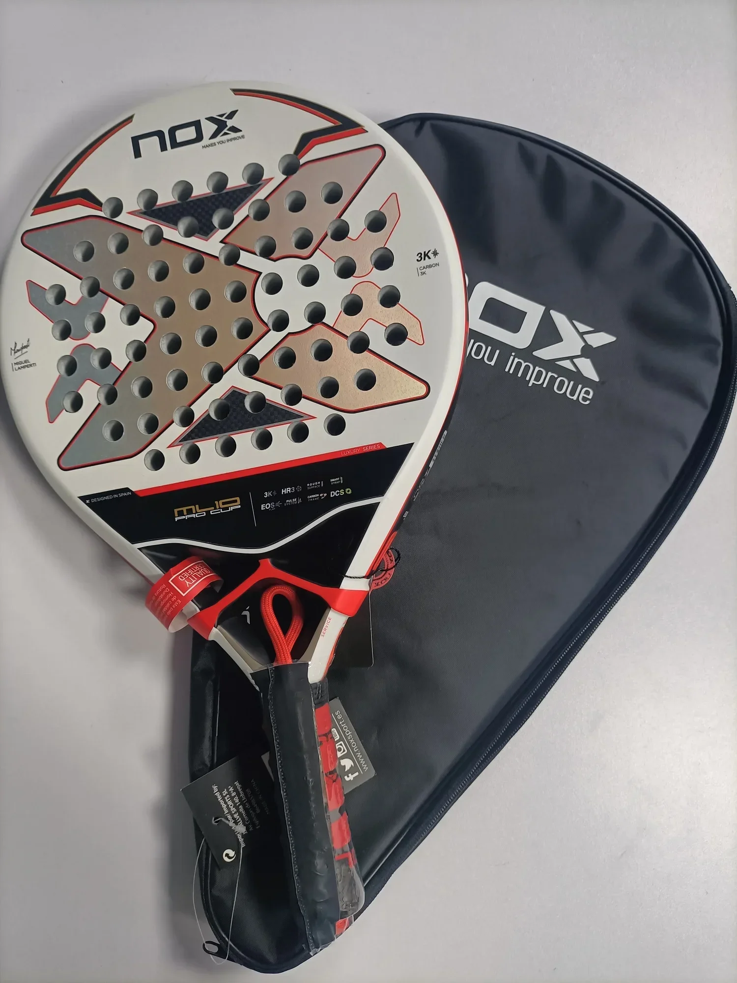 Padel Tennis Racquet 16K Carbon Fiber Soft EVA Surface Round, Suitable for Men and Women Training Accessories