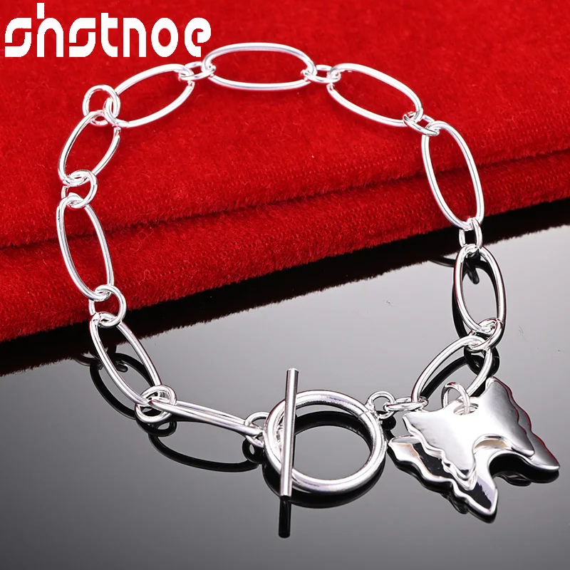 

SHSTONE 925 Sterling Silver Double Butterfly Pendant Chain Bracelet For Woman Wedding Accessories Party Birthday Fashion Jewelry